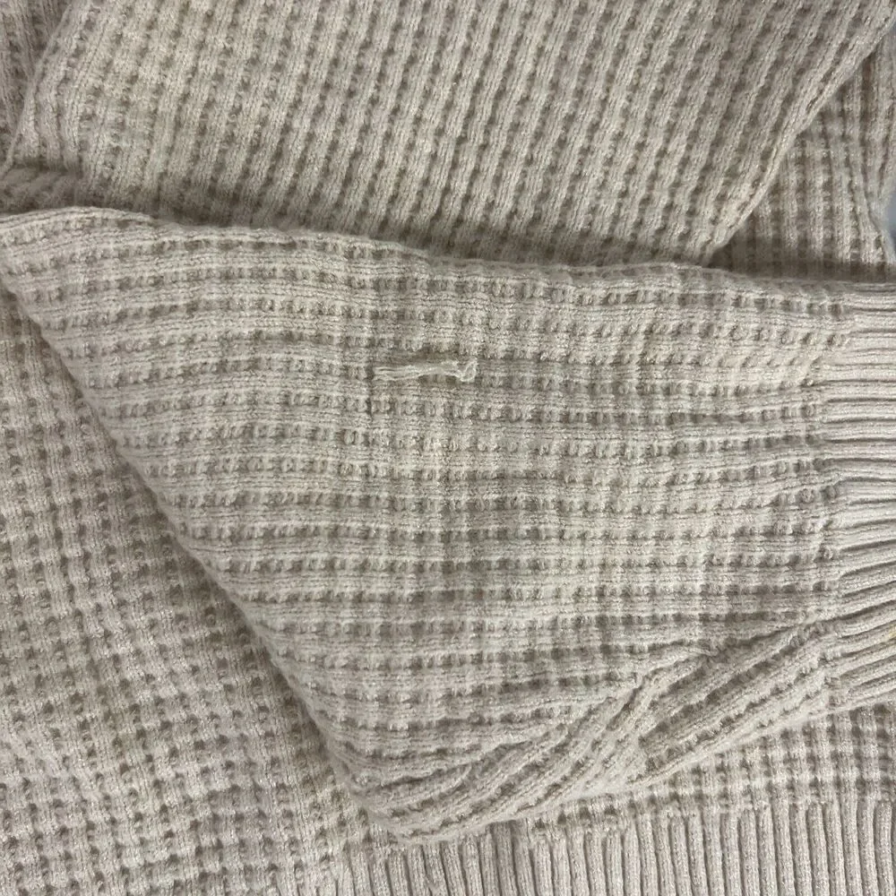 NIA WAFFLE KNIT STRETCH HENLEY NATURAL BEIGE TAN LONG SLEEVE PULLOVER MEDIUM M - Picture 5 of 6